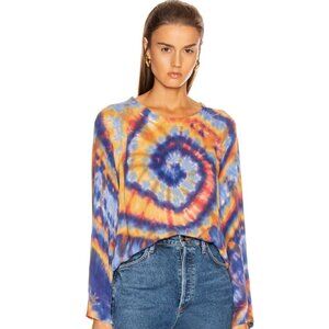 Raquel Allegra Rainbow Tie Dye Silk Raglan Blouse